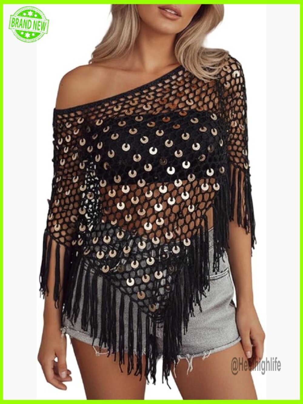 Sheer Knit Poncho Shrug Bolero Batwing Cover Up Beachwear Tassel